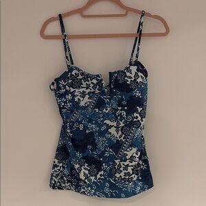 Lauren Ralph Lauren Blue and White Bustier Bikini Top